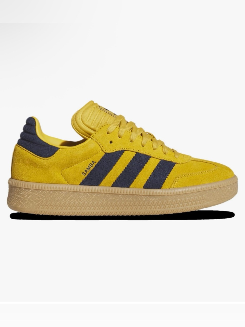 Size 11.5M / 12.5W Adidas Samba XLG Bold Gold/ Night Indigo JP7781